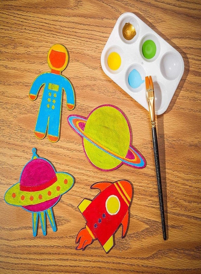 Cliths 24 Pack Unfinished Wood Cutouts for Outer Space Crafts, Wooden UFO, Astronaut, Planet, Rocket Ship (5.5 x 4.6 in) - Image 2